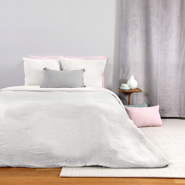 Parure de lit housse de couette avec taie d'oreiller 100% Gaze de Coton Blanc 140 x 200 cm