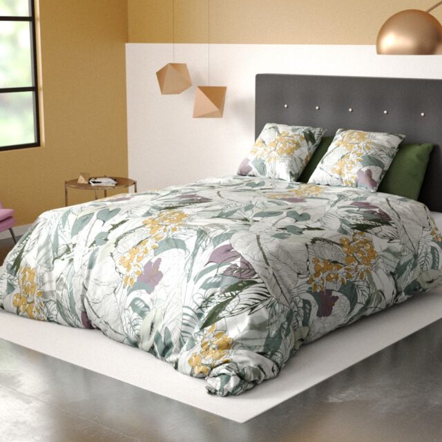 Parure de lit housse de couette avec taies d'oreiller 100% Coton Bio 57 fils Zelia 220 x 240 cm