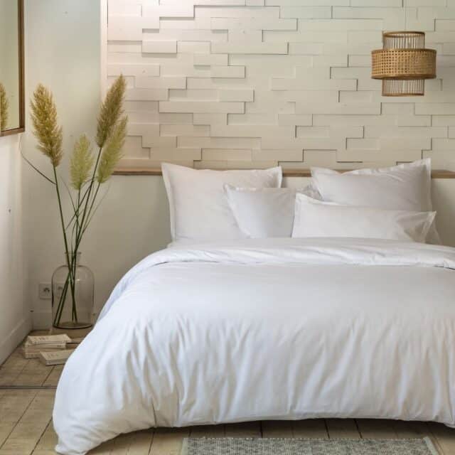 Parure de lit housse de couette avec taies d'oreiller 100% Percale de Coton 80 fils Blanc 220 x 240 cm