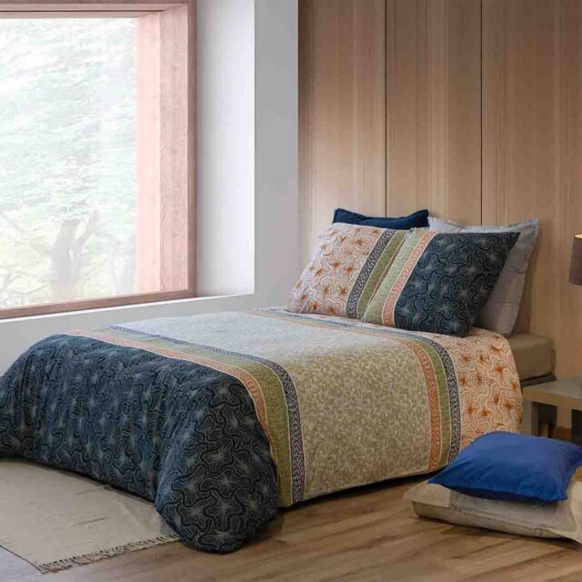 Parure de lit - Housse de couette réversible Percale de Coton 71 fils + taie Bella 140 x 200 cm