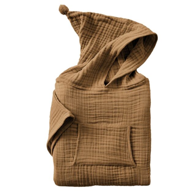 Poncho de bain enfant 6/10 ans Gaze de Coton Camel Marron 76 x 87 cm