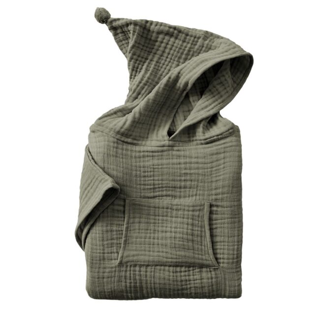 Poncho de bain enfant 6/10 ans Gaze de Coton Romarin Kaki 76 x 87 cm