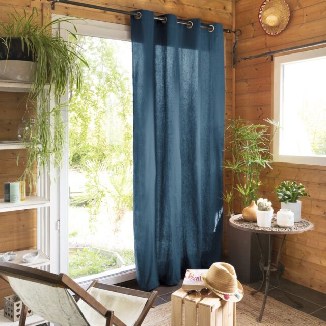 Rideau Coton Dahlia Bleu Jean 140 x 260 cm