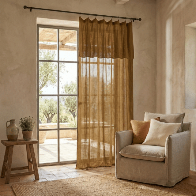 Rideau ajustable Gaze de coton Camel 140 x 300 cm
