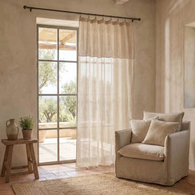 Rideau ajustable Gaze de Coton Camélia Ficelle 140 x 300 cm