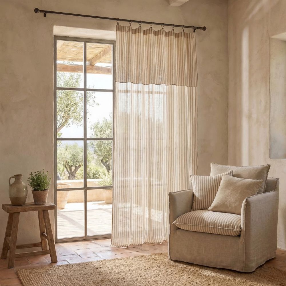 Rideau ajustable Gaze de Coton Camélia Ficelle 140 x 300 cm