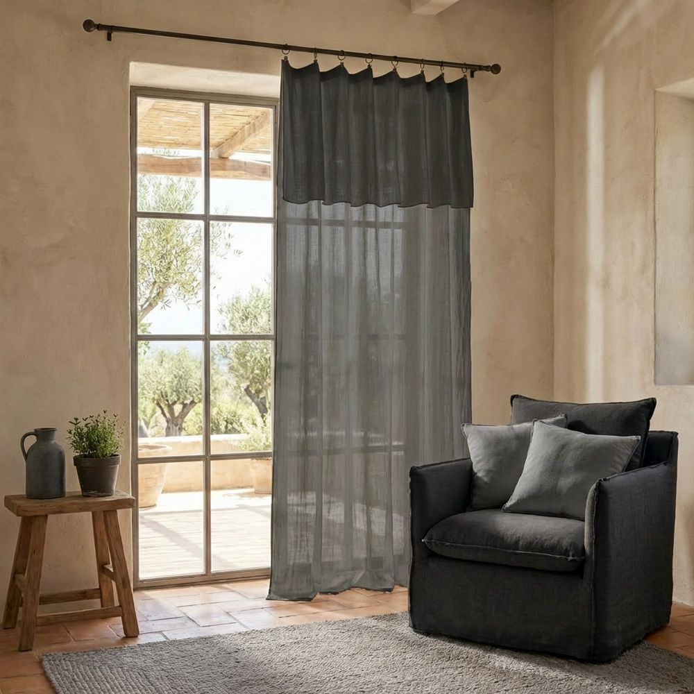 Rideau ajustable Gaze de coton Granit 140 x 300 cm