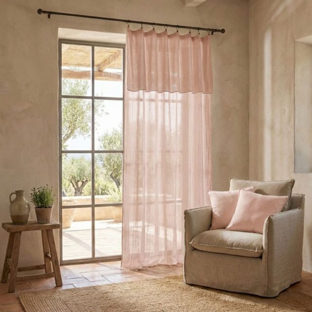 Rideau ajustable Gaze de coton Guimauve 140 x 300 cm