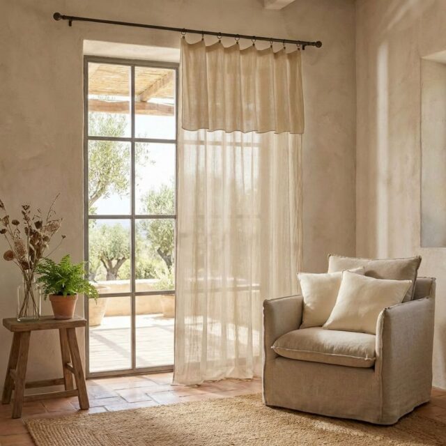 Rideau ajustable Gaze de coton Naturel 140 x 300 cm