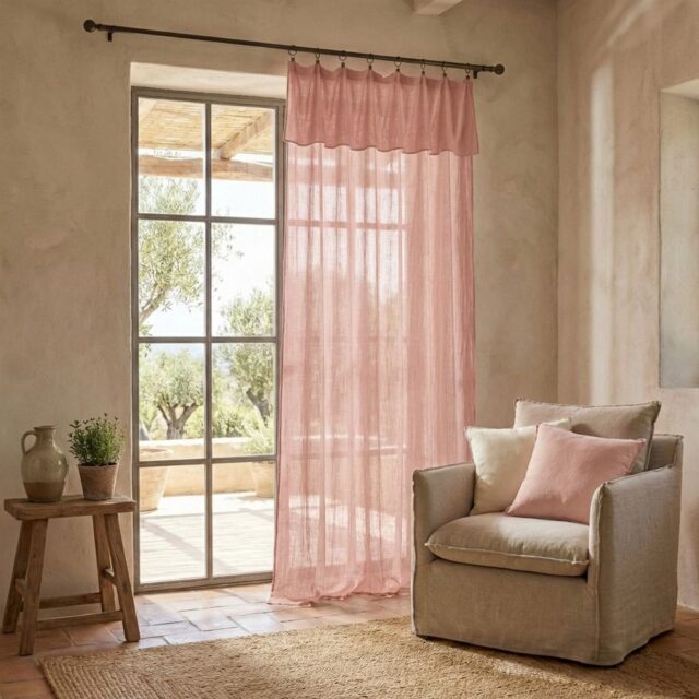 Rideau ajustable Gaze de coton Rose Rose pêche 140 x 300 cm
