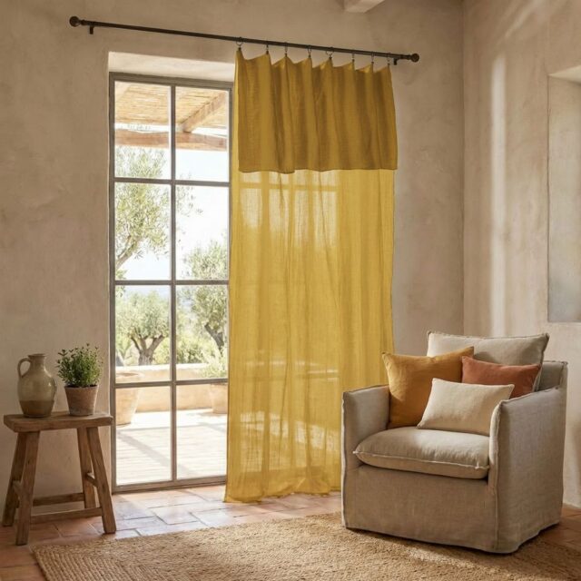Rideau ajustable Gaze de coton Safran 140 x 300 cm