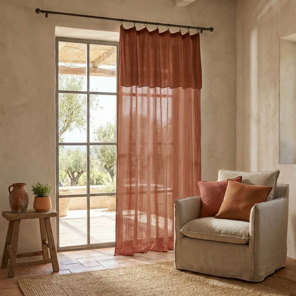 Rideau ajustable Gaze de coton Terracotta 140 x 300 cm