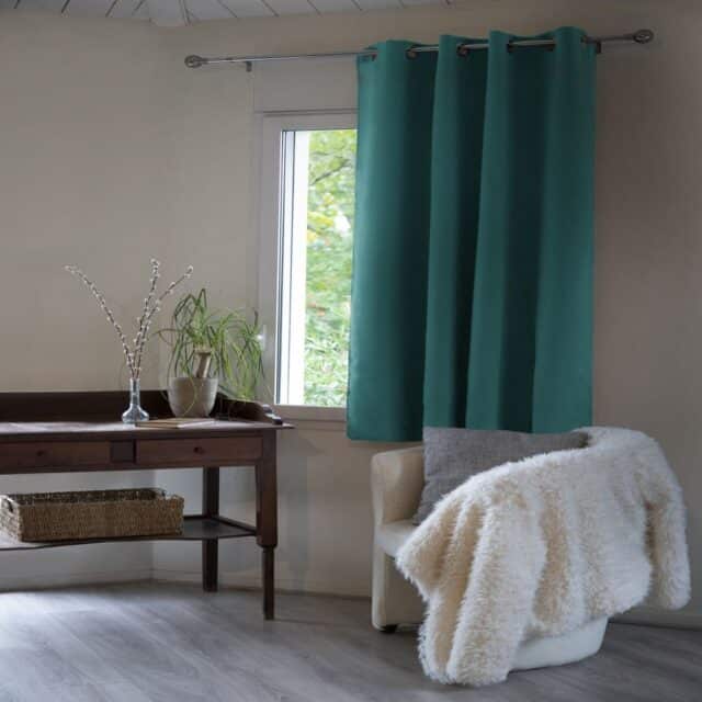 Rideau Occultant Polyester Bleu Canard 140 x 180 cm