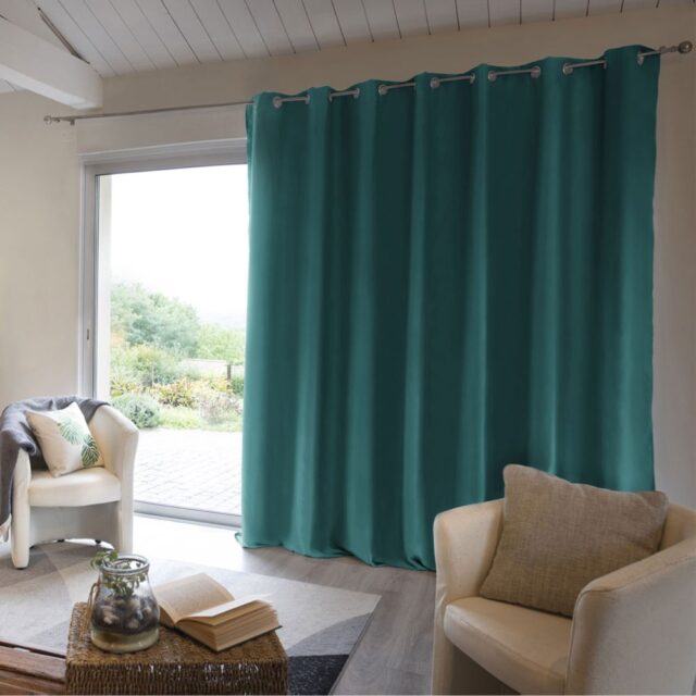 Rideau Occultant Doublure polaire Polyester Bleu Canard 280 x 260 cm