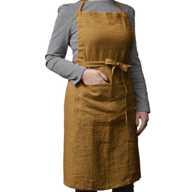 Tablier Lin Français Caramel Marron 70 x 85 cm