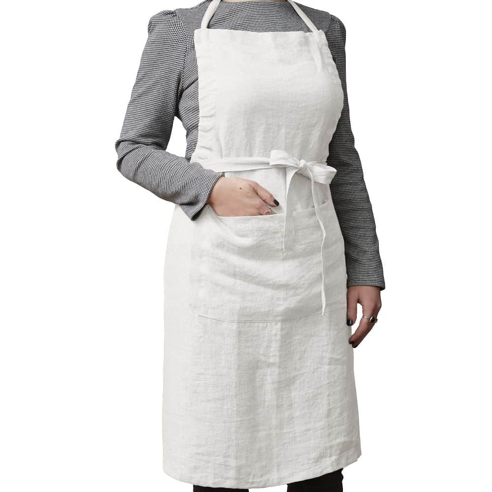 Tablier Lin Français Craie Blanc 70 x 85 cm