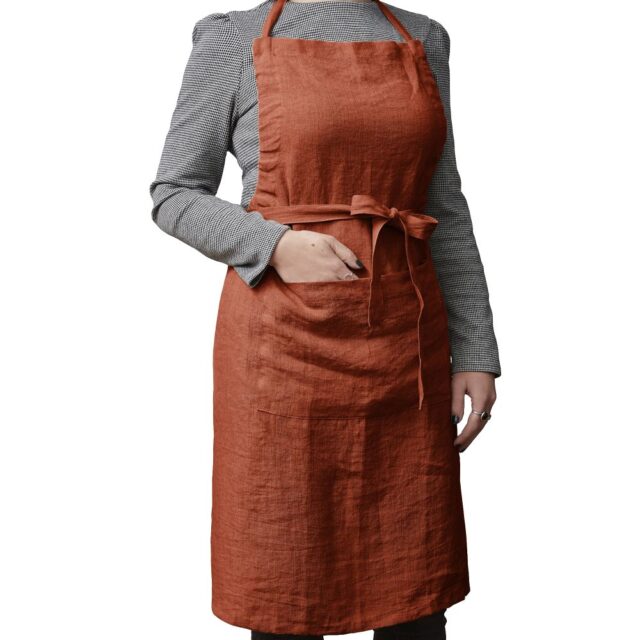 Tablier Lin Français Paprika Orange 70 x 85 cm