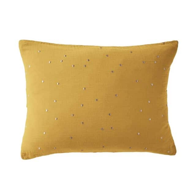 Taie d'oreiller Gaze de coton à pois brodés Safran 50 x 70 cm