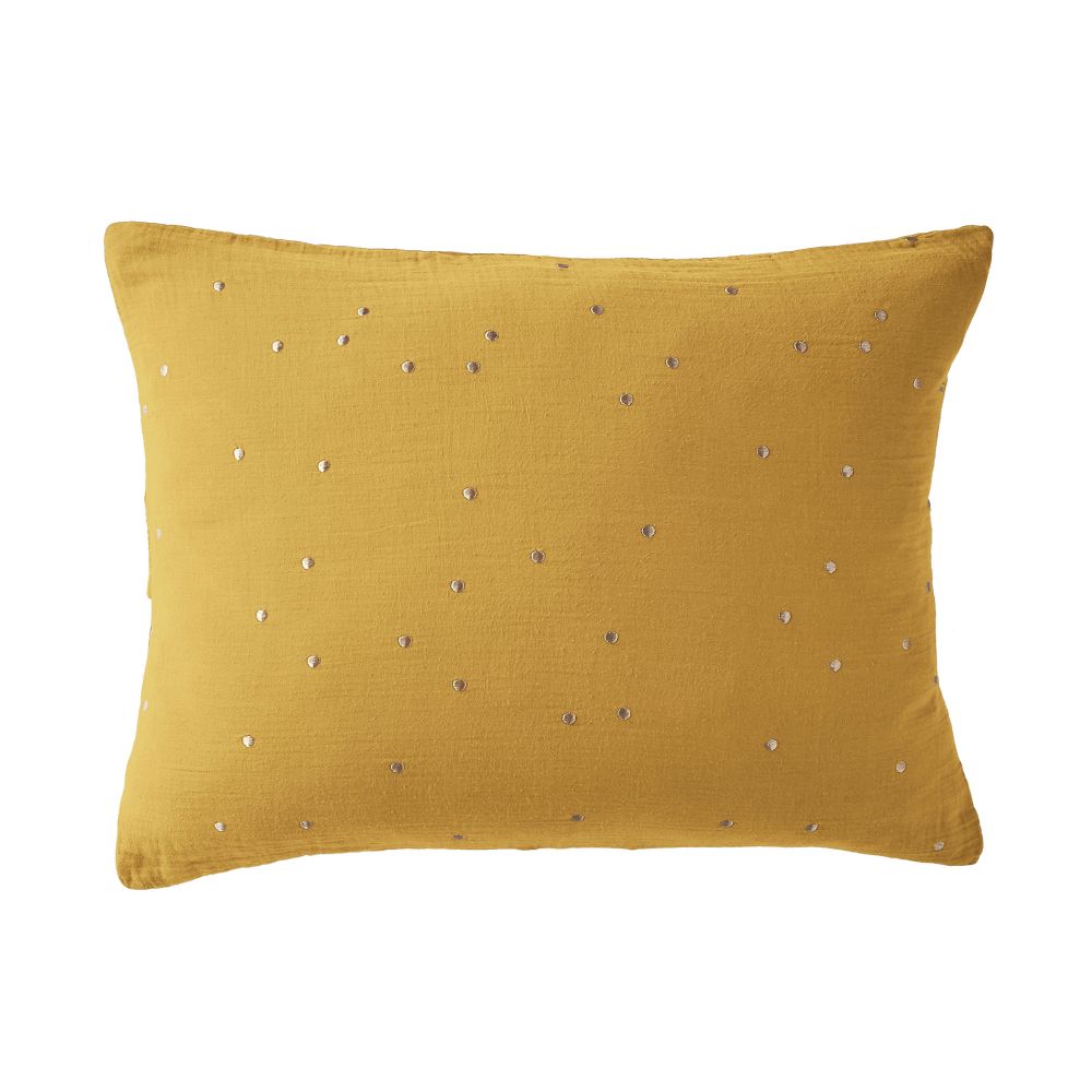 Taie d'oreiller Gaze de coton à pois brodés Safran 50 x 70 cm