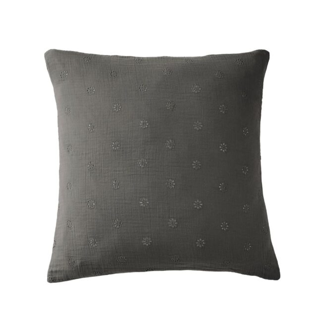 Taie d'oreiller Gaze de coton à fleurs Granit 60 x 60 cm