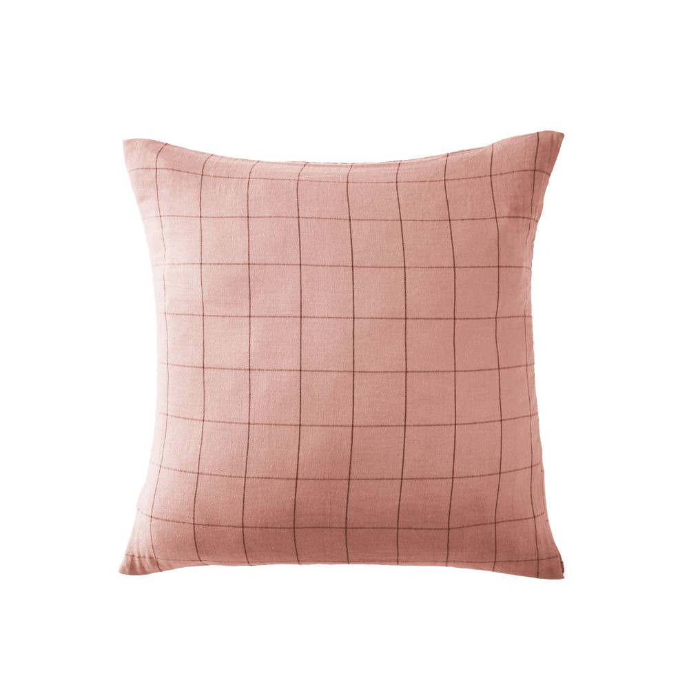 Taie d'oreiller Gaze de coton à grands carreaux Rose Rose pêche 60 x 60 cm