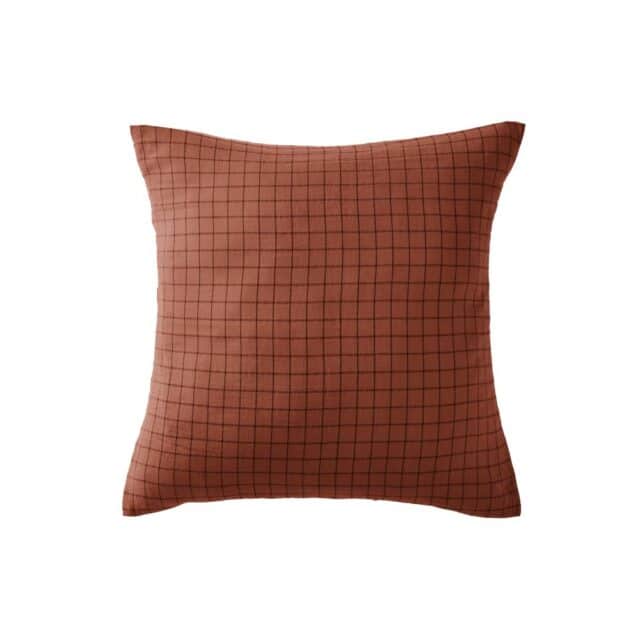 Taie d'oreiller Gaze de coton à petits carreaux Terracotta 60 x 60 cm