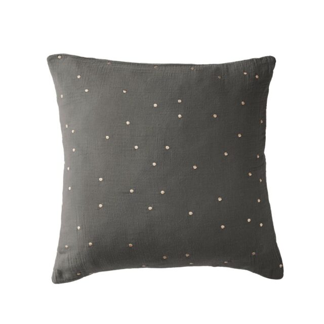 Taie d'oreiller Gaze de coton à pois brodés Granit 60 x 60 cm