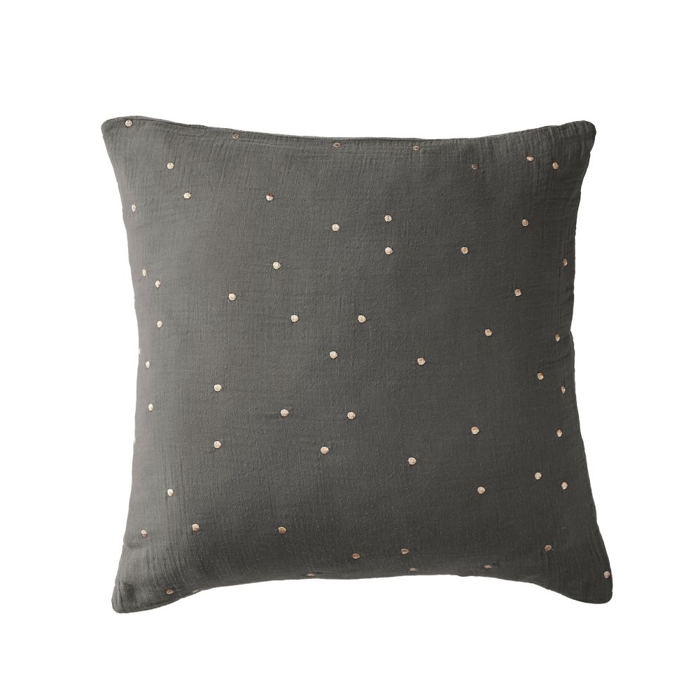 Taie d'oreiller Gaze de coton à pois brodés Granit 60 x 60 cm