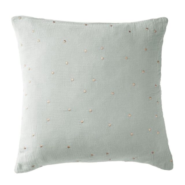Taie d’oreiller Gaze de Coton à pois brodés Eucalyptus Bleu Clair 60 x 60 cm
