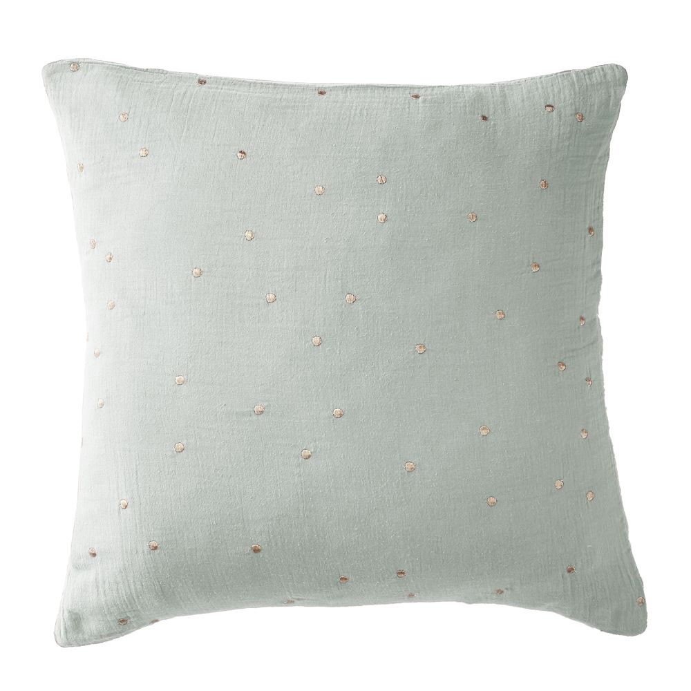 Taie d’oreiller Gaze de Coton à pois brodés Eucalyptus Bleu Clair 60 x 60 cm